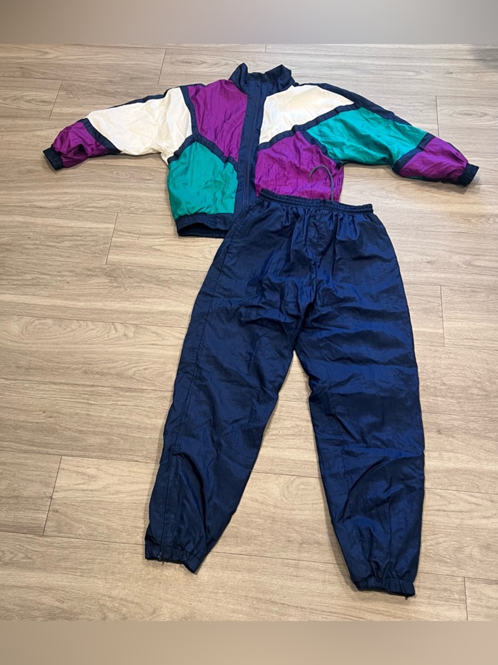 Vintage 80s 90s Colorblock Tracksuit Set Nylon Windbreaker Jacket Pants